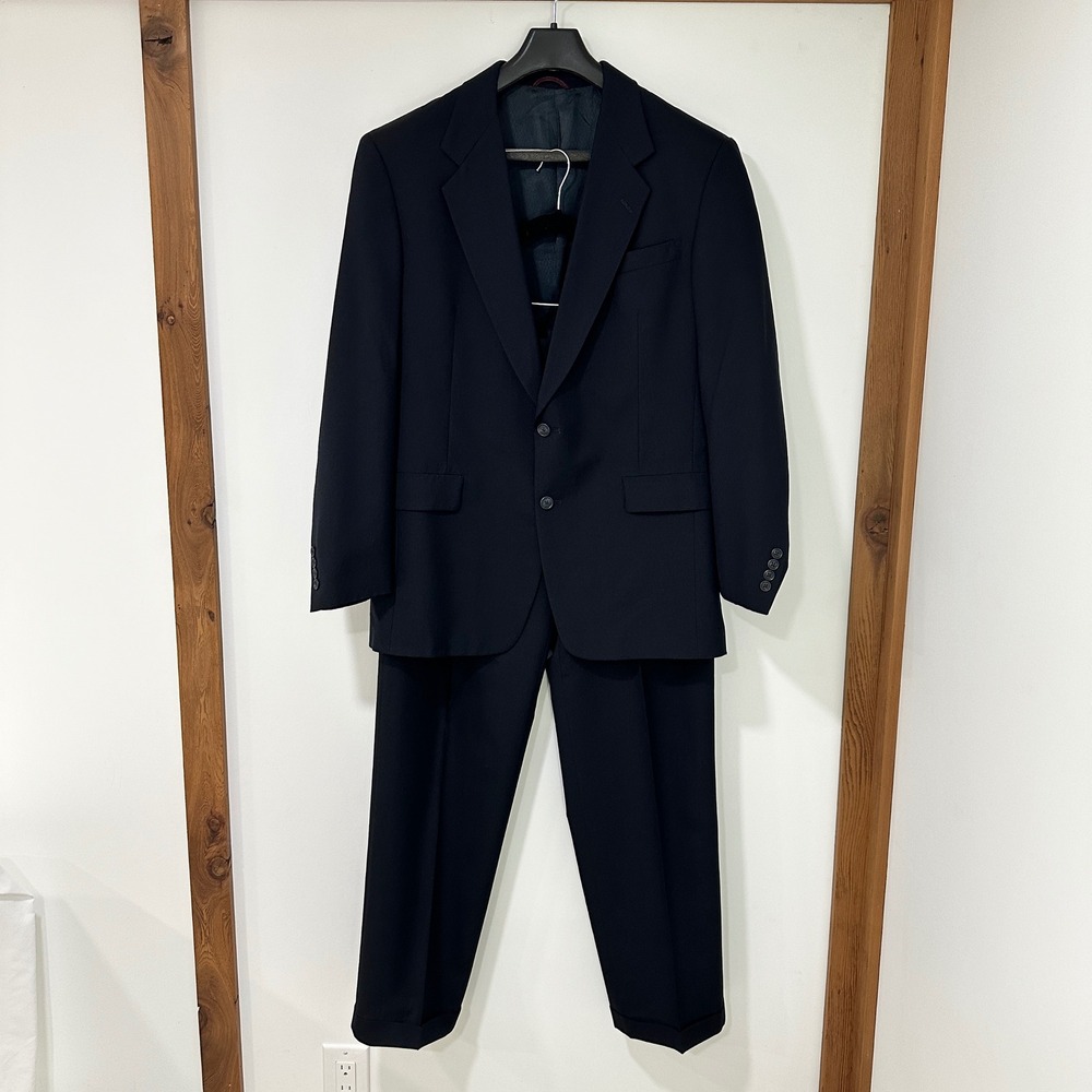 Hart Schaffner Marx 2-Piece Suit Men 42R 38W Navy Blue Pleated Classic Business